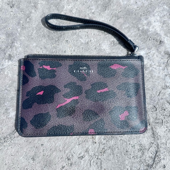 Coach Black and Pink Animal Print Wristlet - Picture 1 of 3